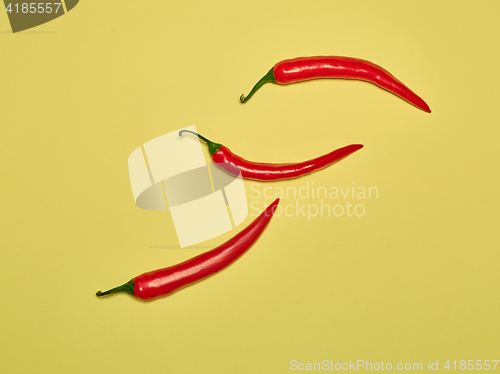 Image of bitter chili pepper and paprika on a yellow background