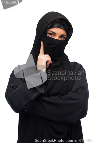 Image of muslim woman in hijab over white background