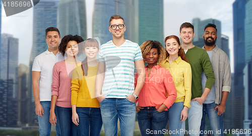 Image of international group of happy smiling people