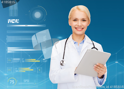 Image of female doctor with stethoscope and tablet pc