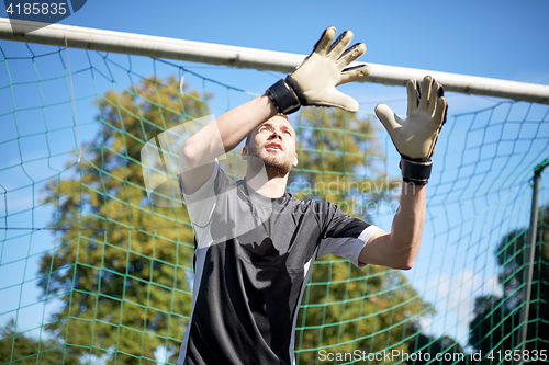 Image of goalkeeper or soccer player at football goal