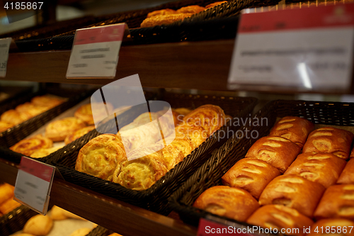 Image of close up of buns at bakery or grocery store