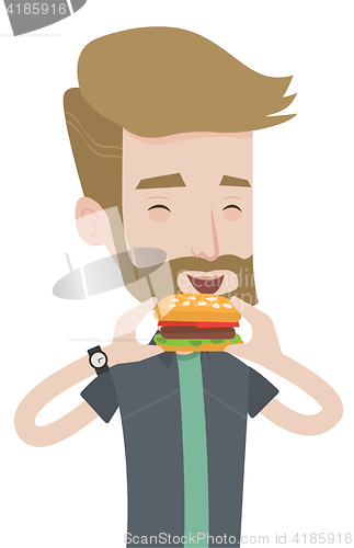 Image of Man eating hamburger vector illustration.