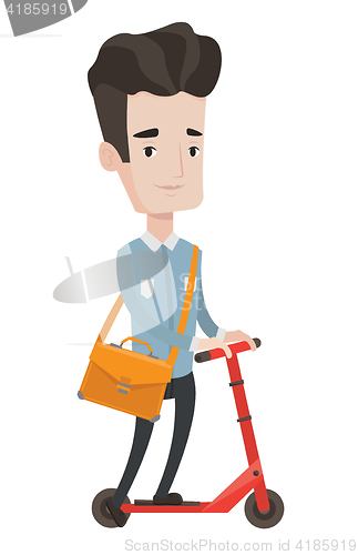 Image of Man riding kick scooter vector illustration.