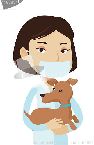 Image of Veterinarian with dog in hands vector illustration