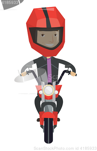 Image of Man riding motorcycle at night vector illustration