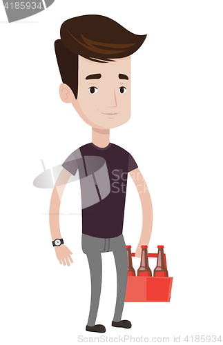 Image of Man with pack of beer vector illustration.