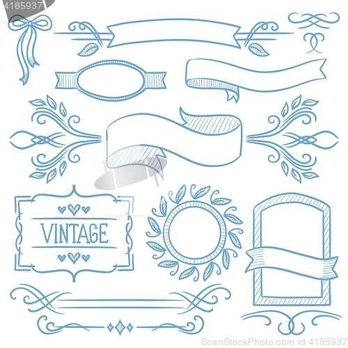 Image of Set of vintage ribbons, frames and elements.