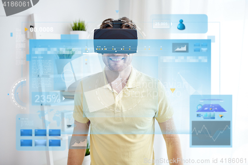 Image of young man in virtual reality headset or 3d glasses