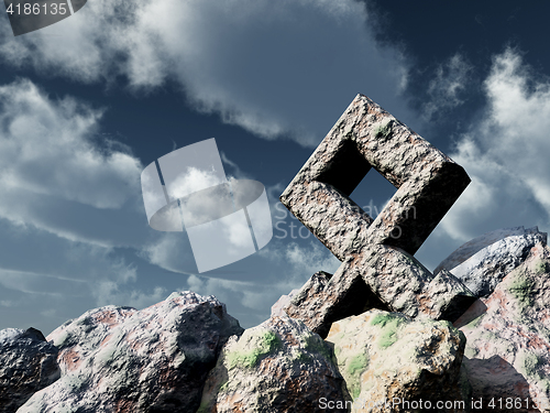 Image of rune rock under cloudy blue sky - 3d illustration