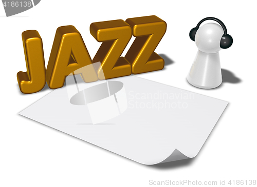Image of jazz tag and pawn with headphones - 3d illustration