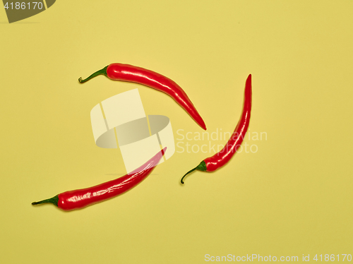 Image of bitter chili pepper and paprika on a yellow background