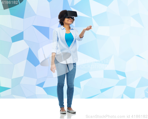 Image of woman in virtual reality headset or 3d glasses