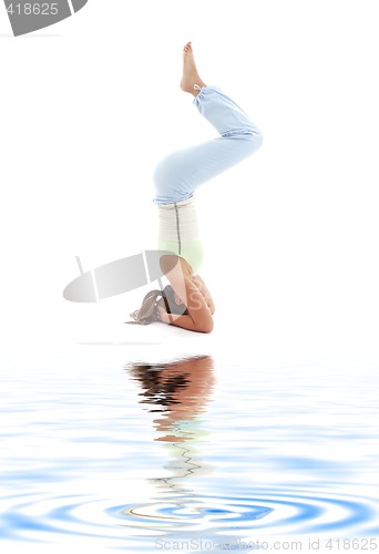 Image of salamba sirsasana supported headstand on white sand