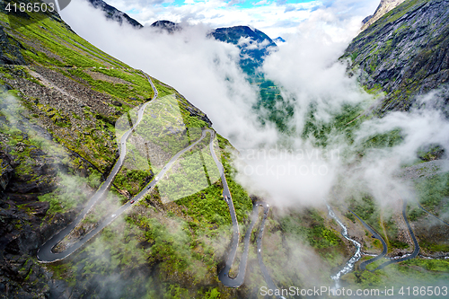 Image of Troll\'s Path Trollstigen or Trollstigveien winding mountain road