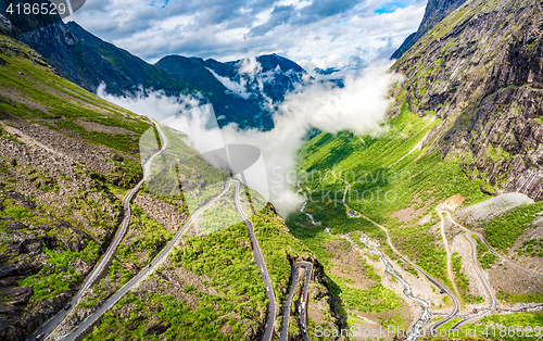 Image of Troll\'s Path Trollstigen or Trollstigveien winding mountain road