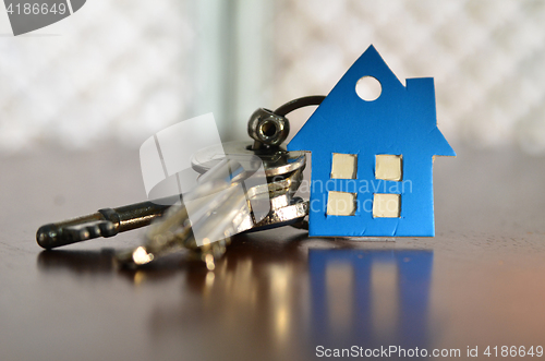 Image of Bunch of keys with house shaped cardboard