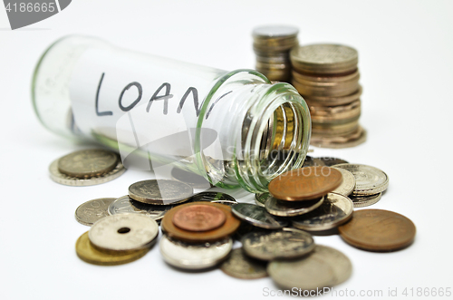 Image of Loan lable in a glass jar with coins spilling out