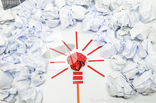 Image of Crumpled paper light bulb metaphor for good idea