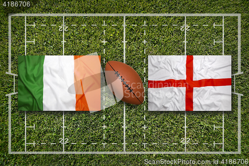 Image of Ireland vs. Scotland\r\rIreland vs. England flags on rugby field