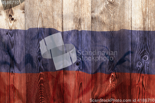 Image of National flag of Russia, wooden background