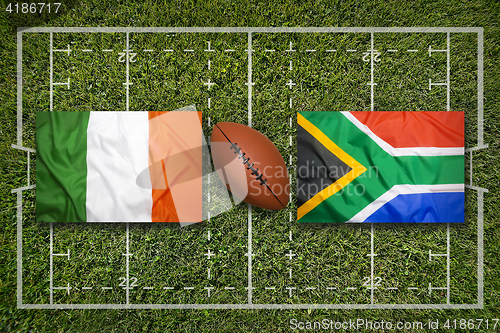 Image of Ireland vs. Scotland\r\rIreland vs. South Africa flags on rugby fi