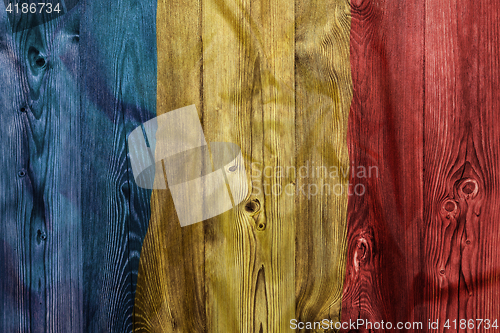 Image of National flag of Romania, wooden background