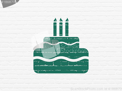 Image of Entertainment, concept: Cake on wall background