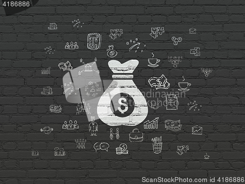 Image of Business concept: Money Bag on wall background