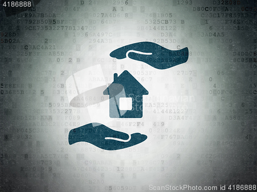 Image of Insurance concept: House And Palm on Digital Data Paper background