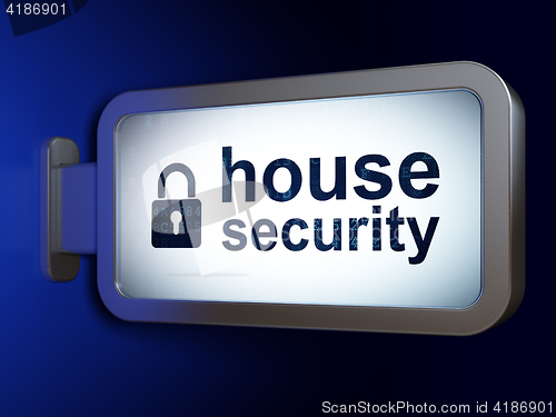 Image of Security concept: House Security and Closed Padlock on billboard background