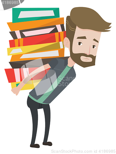 Image of Student with pile of books vector illustration.