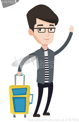 Image of Young man hitchhiking vector illustration.