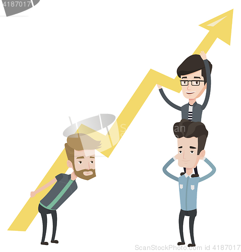 Image of Three businessmen holding growth graph.
