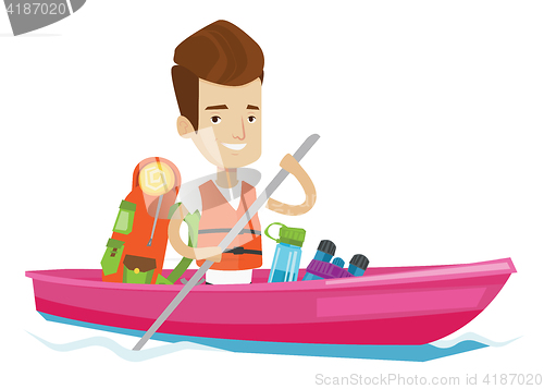 Image of Kayaker riding in kayak vector illustration.