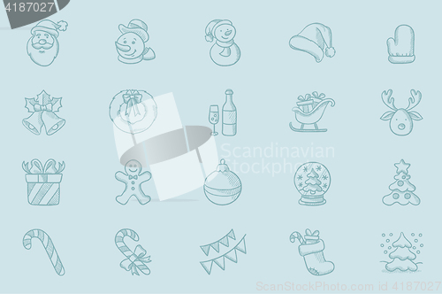 Image of Vector sketch icon set for christmas greeting card
