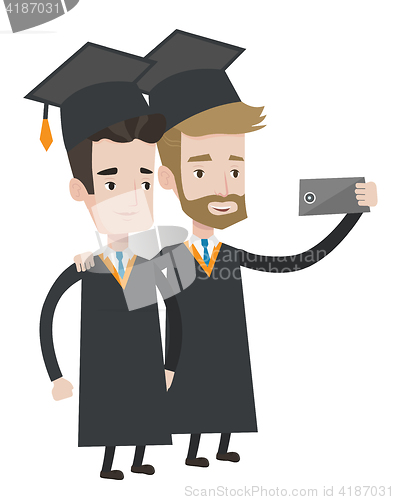 Image of Graduates making selfie vector illustration.