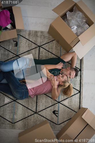 Image of Top view of attractive young couple