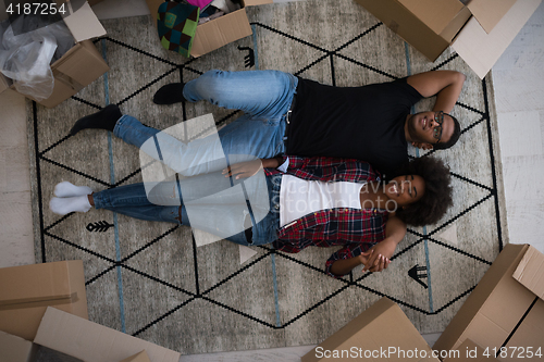 Image of Top view of attractive young African American couple