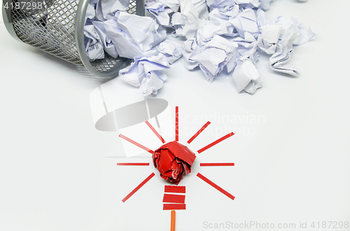 Image of Crumpled paper light bulb metaphor for good idea