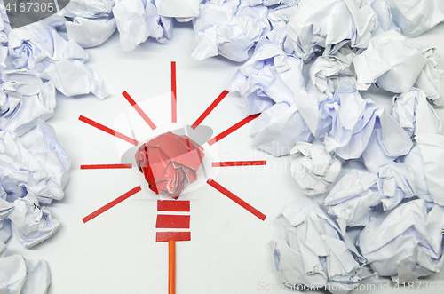 Image of Crumpled paper light bulb metaphor for good idea