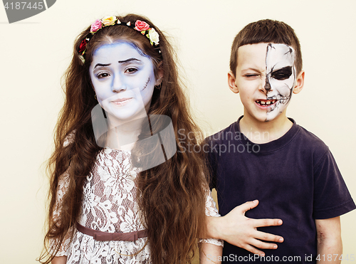 Image of zombie apocalypse kids concept. Birthday party celebration facep