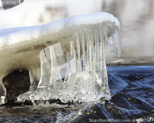 Image of Icicles over water