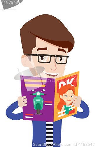 Image of Man reading magazine vector illustration.