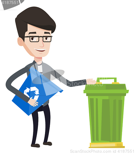 Image of Man with recycle bin and trash can.