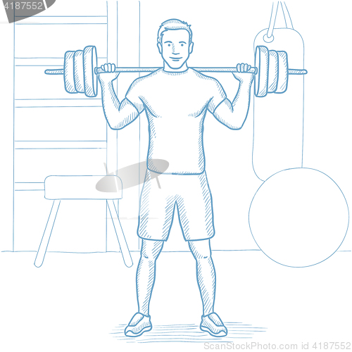 Image of Man lifting barbell in the gym vector illustration