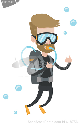 Image of Man diving with scuba and showing ok sign.