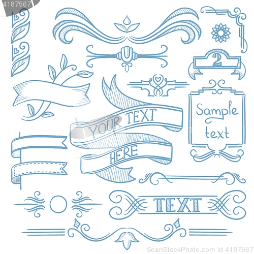 Image of Set of vintage ribbons, frames and elements.