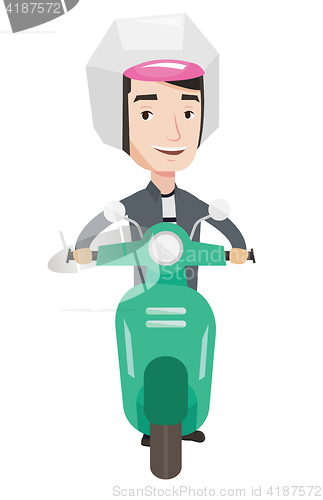 Image of Man riding scooter in the city vector illustration