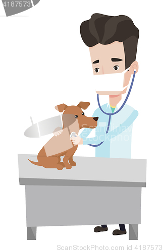 Image of Veterinarian examining dog vector illustration.